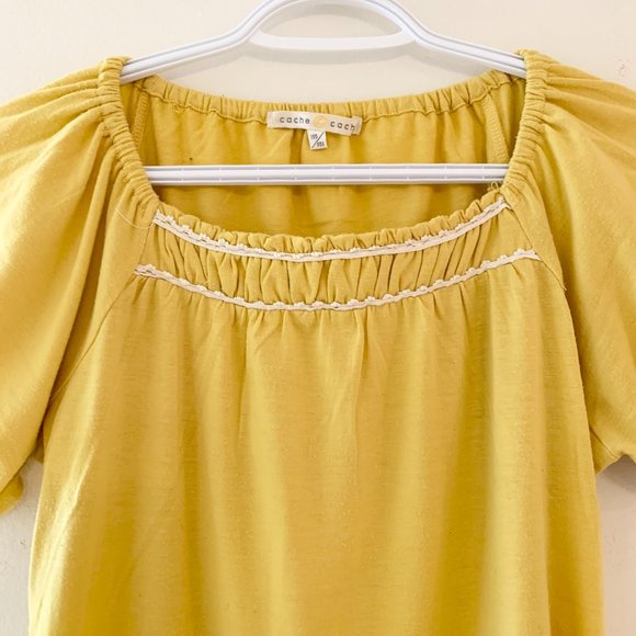 2/$30 Yellow Peasant Blouse T-shirt Tee Top Cinch - Picture 2 of 4